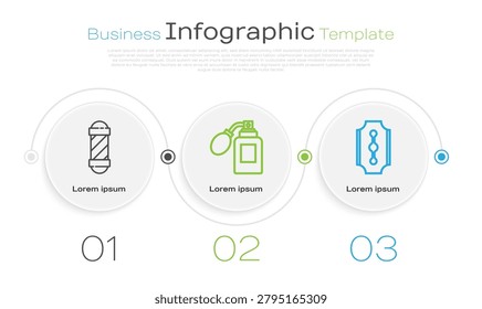 Set line Classic Barber shop pole, Aftershave bottle with atomizer and Blade razor. Business infographic template. Vector