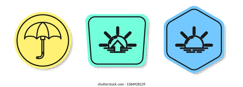 Set line Classic elegant opened umbrella, Sunrise and Sunrise. Colored shapes. Vector