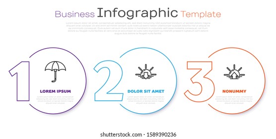 Set line Classic elegant opened umbrella, Sunset and Sunrise. Business infographic template. Vector