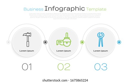 Set line Claw hammer, Angle grinder and Pincers and pliers. Business infographic template. Vector