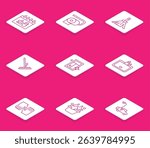 Set line Cleaning calendar, Toilet paper roll, Handle broom, Mop, service for window, Washbasin, Rubber gloves and Basin with soap suds icon. Vector