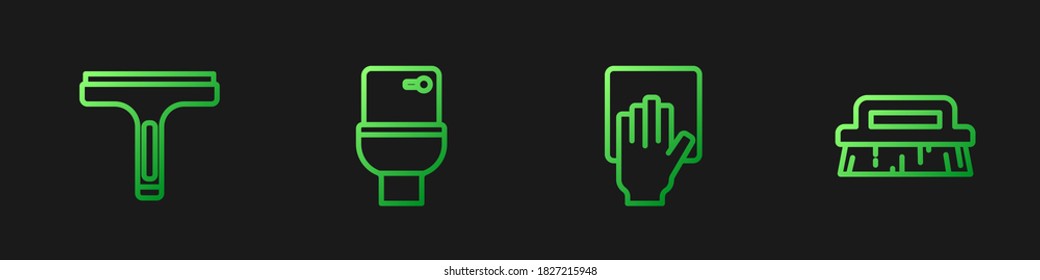 Set line Cleaning service, Rubber cleaner, Toilet bowl and Brush for cleaning. Gradient color icons. Vector