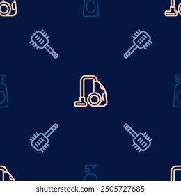 Set line Cleaning spray with detergent, Toilet brush and Vacuum cleaner on seamless pattern. Vector