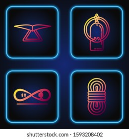 Set line Climber rope, Skateboard trick, Hang glider and Aqualung. Gradient color icons. Vector