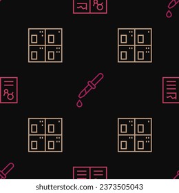 Set line Clinical record, Periodic table and Pipette on seamless pattern. Vector