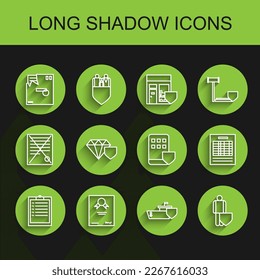 Establecer el Portapapeles de línea con lista de verificación, plantilla de certificado, sobre pedido, escudo de envío, seguro de vida, Diamante, documento de archivo de informe e icono de Smartphone. Vector