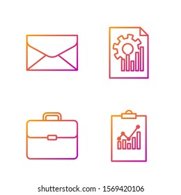 Set line Clipboard with graph chart, Briefcase, Envelope and Document with graph chart. Gradient color icons. Vector