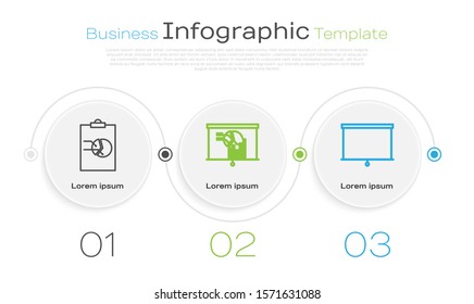 Set line Clipboard with graph chart, Board with graph chart and Chalkboard. Business infographic template. Vector