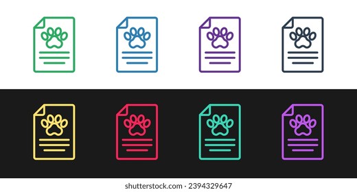 Set line Clipboard with medical clinical record pet icon isolated on black and white background. Health insurance form. Medical check marks report.  Vector