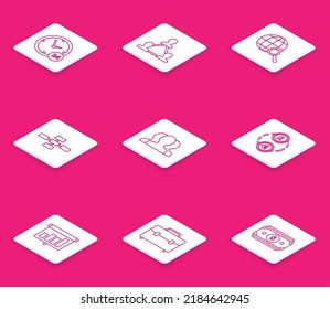 Set line Clock 24 hours, Users group, Money exchange, Presentation financial board graph, schedule, chart, diagram, infographic, pie and Briefcase icon. Vector