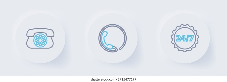 Set line Clock 24 hours, Telephone support and  icon. Vector
