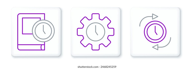 Set line Clock with arrow, Time for book and Management icon. Vector