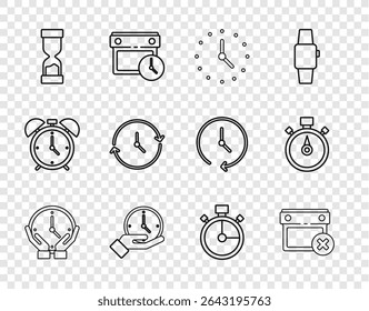 Set line Clock, Calendar date delete, Old hourglass, Stopwatch and  icon. Vector