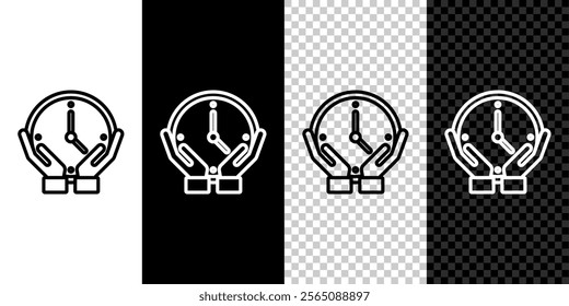 Set line Clock icon isolated on black and white background. Time symbol.  Vector