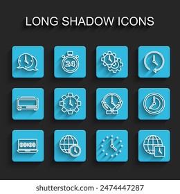 Set line Clock on laptop, World time, speech bubble, Time Management,  and  icon. Vector
