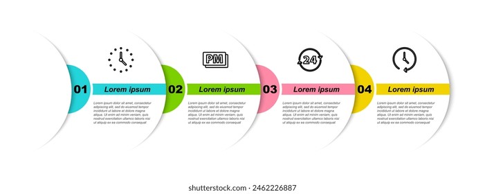 Fije la línea Reloj, PM, 24 horas y . Plantilla de infografía de negocios. Vector