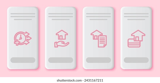 Set line Clock, Realtor, House contract and Credit card. White rectangle button. Vector