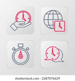 Set line Clock speech bubble, Stopwatch, World time and  icon. Vector