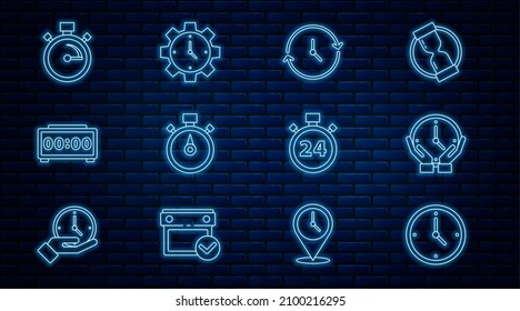 Set line Clock, Stopwatch, Digital alarm clock, 24 hours and Time Management icon. Vector