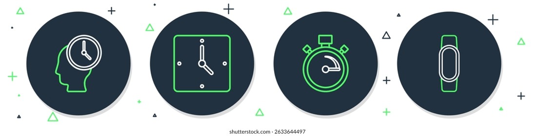 Set line Clock, Stopwatch, Time Management and Smartwatch icon. Vector