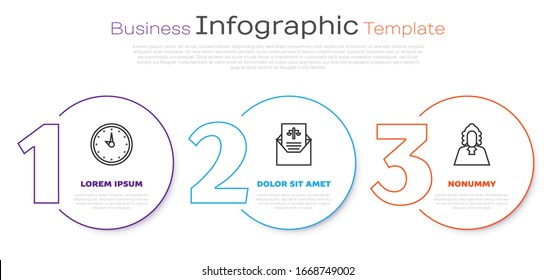 Set line Clock, Subpoena and Judge. Business infographic template. Vector