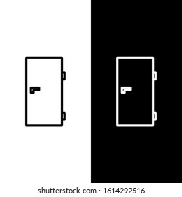 Set line Closed door icon isolated on black and white background.  Vector Illustration
