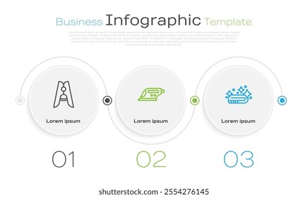 Set line Clothes pin, Electric iron and Towel stack. Business infographic template. Vector