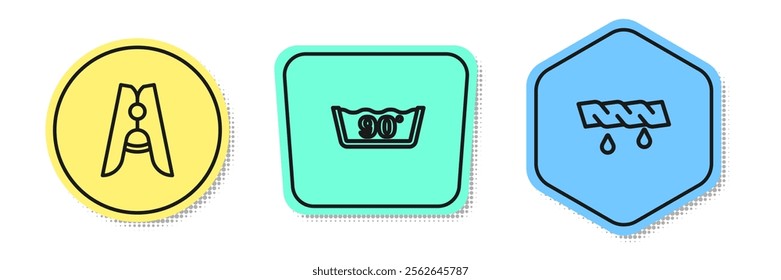 Set line Clothes pin, Temperature wash and Squeeze clothes. Colored shapes. Vector