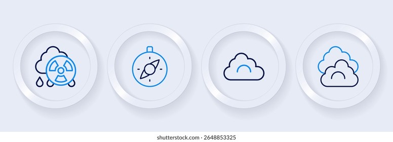 Set line Cloud, Compass and Acid rain radioactive cloud icon. Vector