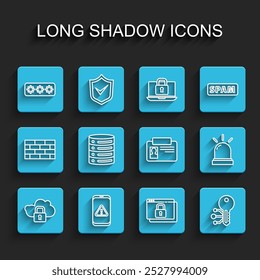 Set line Cloud computing lock, Password protection, Secure your site HTTPS, SSL, Cryptocurrency key, Server, Data, Web Hosting, Motion sensor and Identification badge icon. Vector