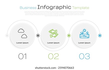 Set line Cloud, Dead fish and Drought. Business infographic template. Vector