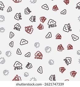 Set line Cloud, and lightning, Day night cycle and Acid rain radioactive cloud on seamless pattern. Vector