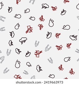 Set line Cloud and lightning, Pear, Winter hat and Bare tree on seamless pattern. Vector