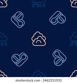 Set line Cloud and lightning, Thermometer and  on seamless pattern. Vector