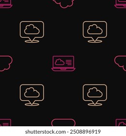 Set line Cloud, Location cloud and Weather forecast on seamless pattern. Vector