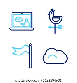 Set line Cloud, Meteorology windsock wind vane, Rooster weather and Weather forecast icon. Vector
