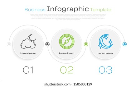 Set line Cloud with moon and stars, Wind rose and Moon and stars. Business infographic template. Vector