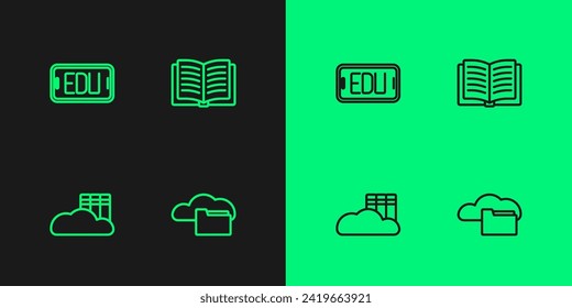 Set line Cloud or online library, Online education and Open book icon. Vector