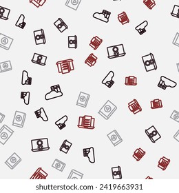 Set line Cloud or online library, Online education with diploma, Audio book and quiz, test, survey on seamless pattern. Vector