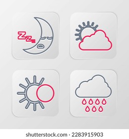 Set line Cloud with rain, Eclipse of the sun, Sun and cloud weather and Moon icon icon. Vector