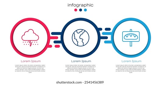 Set Line Cloud mit Regen, globaler Wirtschaftskrise und Spendennahrung. Vorlage für Geschäftsinformationen. Vektorgrafik
