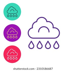 Set line Cloud with rain icon isolated on white background. Rain cloud precipitation with rain drops. Set icons colorful. Vector