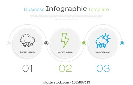 Set line Cloud with rain, Lightning bolt and Cloud with rain and sun. Business infographic template. Vector