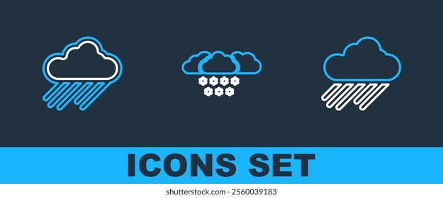 Set line Cloud with rain,  and snow icon. Vector