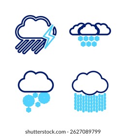 Set line Cloud with rain, snow,  and and lightning icon. Vector