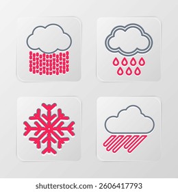 Set line Cloud with rain, Snowflake,  and  icon. Vector