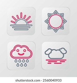 Set line Cloud, with rain, Sun and Sunset icon. Vector