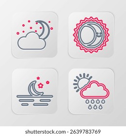 Set line Cloud with rain and sun, Moon stars, Eclipse of the and moon icon. Vector