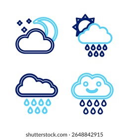 Set line Cloud with rain, and sun and moon stars icon. Vector