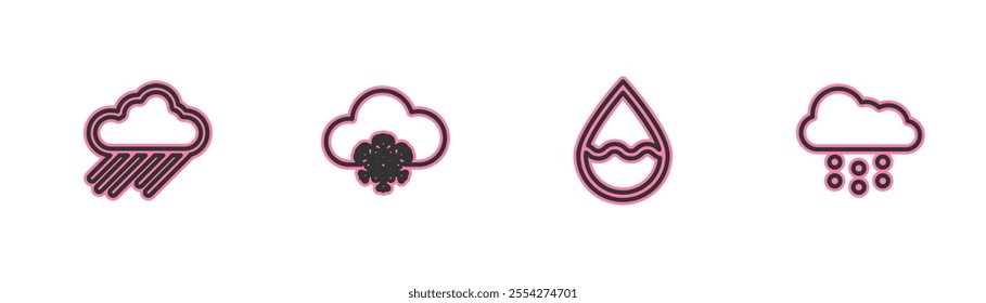 Set line Cloud with rain, Water drop, snow and  icon. Vector